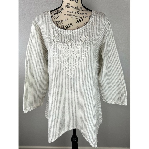 Hearts Desire Mary Grace Women's M Cream Taupe Striped Tunic 100% Linen Top, XXL - Picture 1 of 12